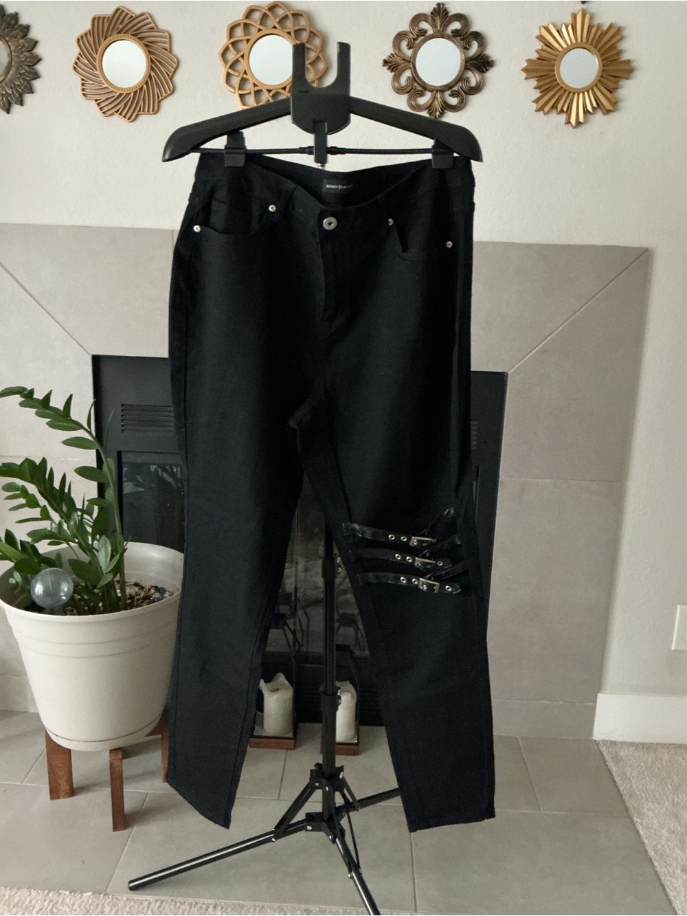 Ashley Stewart Black Women's Jeans with Buckle Detail